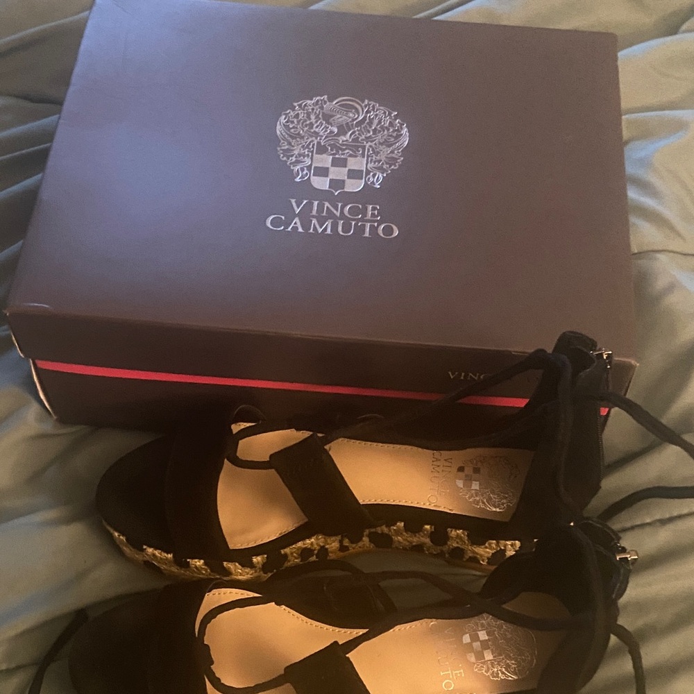 Vince Camuto Black Espadrilles with Tan Accents